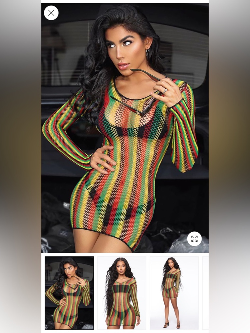 Sheer Rasta-Stripe Mesh Mini Dress - Multicolor